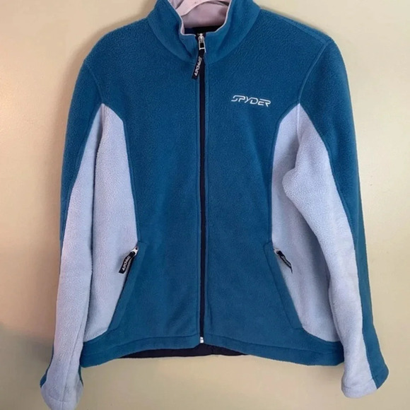 Spyder Teal Light Blue Cozy Fleece Zip-up Ski Snow Winter Jacket X Large - Picture 2 of 11